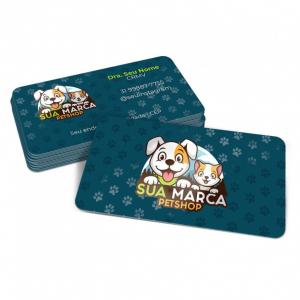 Cartão de visita verniz localizado e cantos arredondados Couchê 300g 9x5cm Frente e Verso Laminação Fosca e Verniz Localizado F/V 4 Cantos Arredondados 